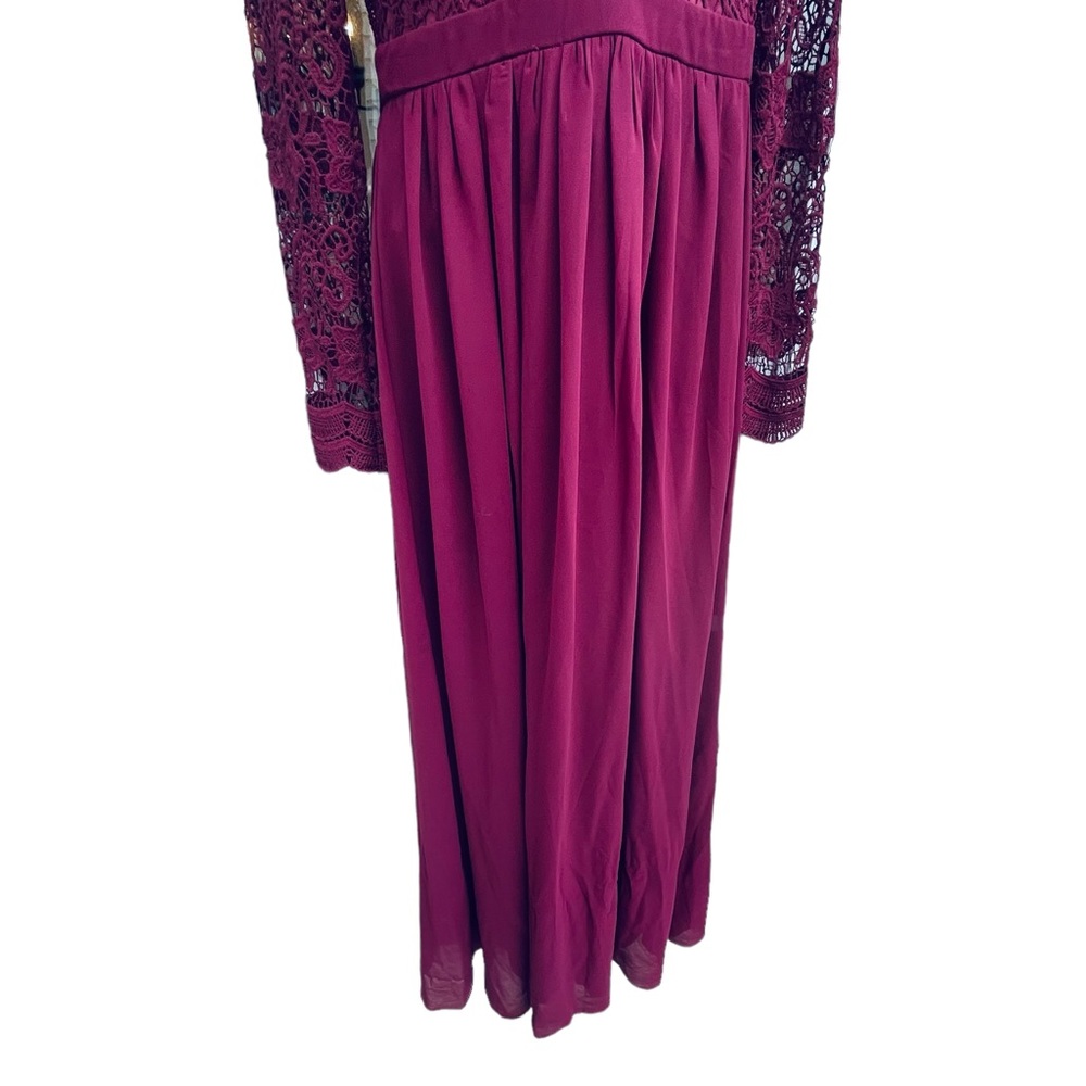 Lulus Burgundy Awaken My Love Long Sleeve Lace Maxi Dress Open Back Style (8737) - Picture 13 of 15